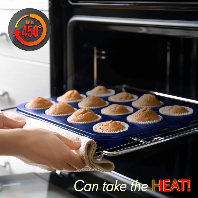 NutriChef 6-Piece Nonstick Baking Pans - Carbon Steel Non toxic Bakeware set with Cookie Sheets, Muffin, Loaf, Round & Square Pan - Restaurant Quality Baking Tray, Easy Clean, Dishwasher & Oven Safe