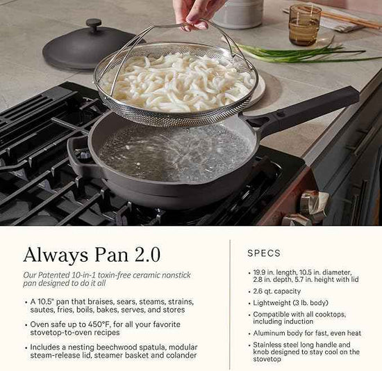 Our Place Cookware Duo | 7-Piece Ceramic Cookware Set with 10.5" Always Pan 2.0, 5.5 Qt Perfect Pot & Strainer Basket | Induction & Oven Safe up to 450°F | Nonstick, Non-Toxic Cookware | Sage