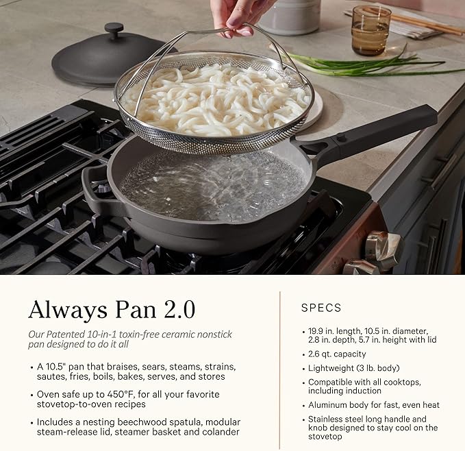 Our Place Cookware Duo | 7-Piece Ceramic Cookware Set with 10.5" Always Pan 2.0, 5.5 Qt Perfect Pot & Strainer Basket | Induction & Oven Safe up to 450°F | Nonstick, Non-Toxic Cookware | Char