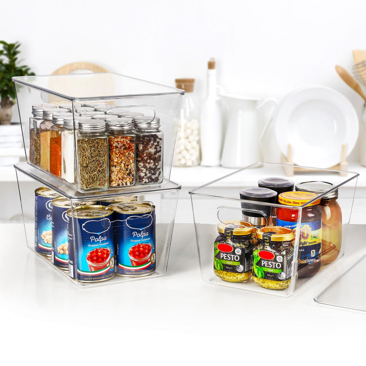 4 Pack Clear Stackable Storage Bins with Lids and Handles (4 Count)