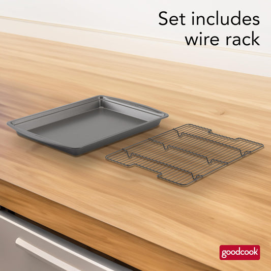15” x 10.5” Nonstick Carbon Steel Baking Pan & Raised Wire Rack