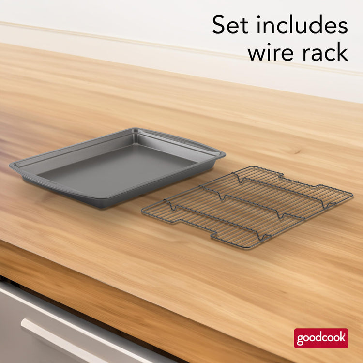 15” x 10.5” Nonstick Carbon Steel Baking Pan & Raised Wire Rack