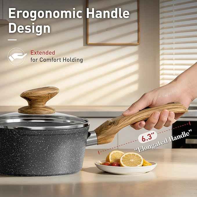 DishDelight Induction Pots and Pans Set, 12 Piece Nonstick Cookware, Granite Cooking Set with Frying Pans, Gray