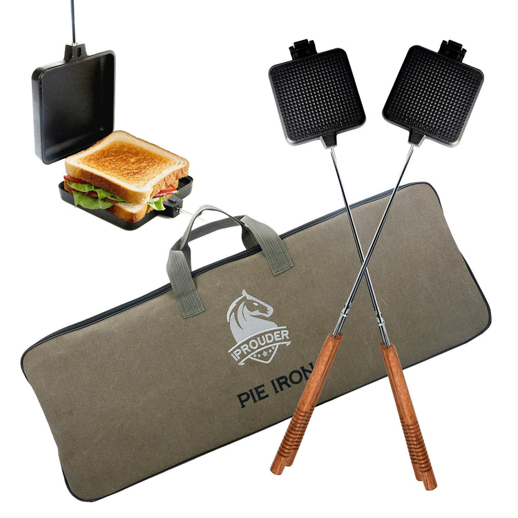 Campfire Pie Iron 4.9" Large Cast Iron Sandwich Maker for Camping 2 Pcs with Storage Bag (2 Count)