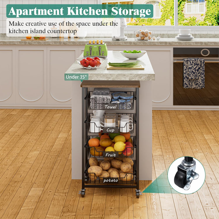 5 Tier Vegetable Fruit Basket Kitchen Storage Rolling Cart on Wheels with Pull