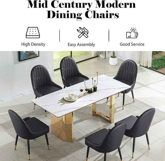 AF ARTISAN FURNITURE Black Dining Chairs Set of 2 with High Backs Mid Century Modern Kitchen Dining Room Chairs PU Faux Leather Upholstered Large Padded Accent Chair with Legs