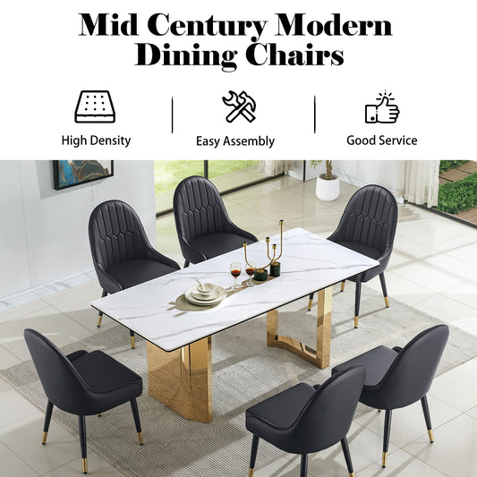 Black Dining Chairs Set of 2 with High Backs Mid Century Modern Kitchen Dining Room Chairs PU Faux Leather Upholstered Large Padded Accent Chair with Legs (2 Count)