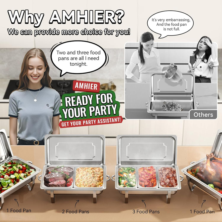 Chafing Dish Buffet Set, 9QT High Grade Chafing Dishes for Buffet, Chafers and Buffet Warmers Sets for Birthday, Wedding, Rolled-Edge Design with Silver, 4 Pack, 7 Pans