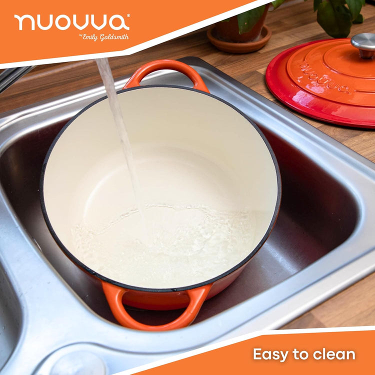 Cast Iron Dutch Oven with Lid – Non-Stick Ovenproof Enamelled Casserole Pot – Sturdy Dutch Oven Cookware – Orange, 7.3-Quart, 30cm – by Nuovva - Nestoria