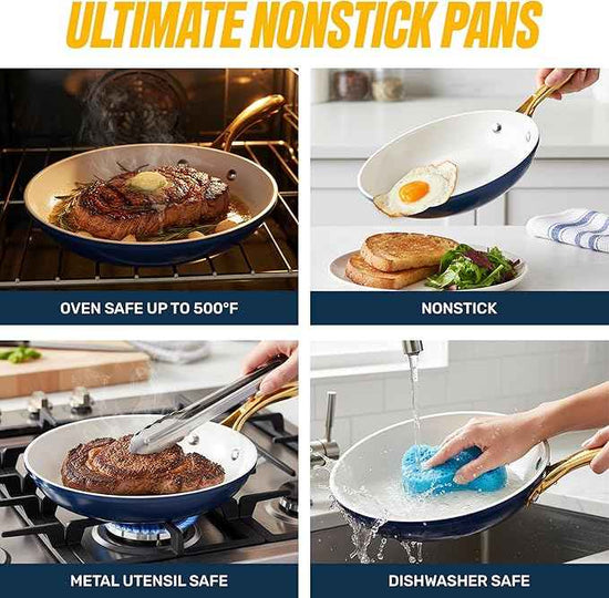 Gotham Steel 20pcs Pots and Pans Set Non Stick Ceramic Cookware Set with Deep Frying Pan Set & 6pc Knife Set, Improved Ti-Cerama Coating Made without PFOA PFOS Lasts 2x Longer, Oven & Dishwasher Safe