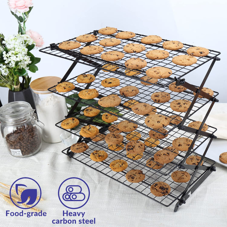 2/3/4-Tier Upgraded Collapsible Cooling Rack with Adjustable 3 Setting Design Stackable Roasting Cooking Drying Wire Cooling Rack for Cookies Baking Gifts for Women