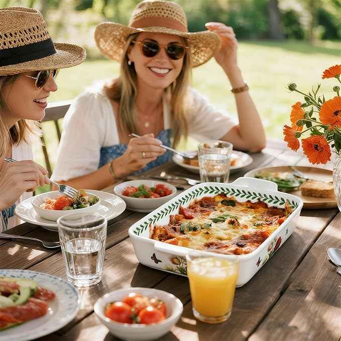 ACMLIFE Ceramic Casserole Dish Set, Ceramic Baking Dish for Oven, Casserole Dish Bakeware Set, Casserole Dishes for Oven, Lasagna Pan, Large Baking Dishes with Handles, Microwave, Dishwasher Safe, Gift Packaging Floral 2 Pcs Set(13"x8"+10.3"x6.3") (Bea...