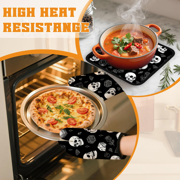 Skull Head Oven Mitts and Pot Holders (4 Count)