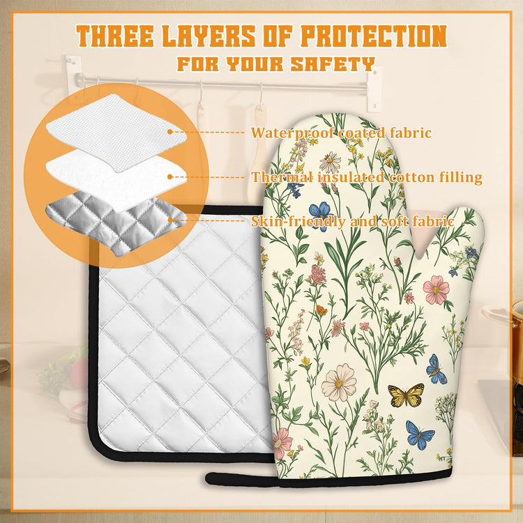 Wildflowers Oven Mitts and Pot Holders (4 Count)