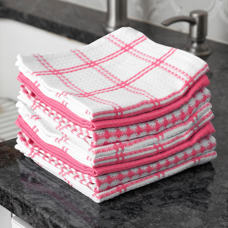 T-Fal Premium Waffle Dish Cloths: Highly Absorbent, Super Soft Long Lasting - 100% Cotton, 12"x13" Flat Waffle Dish Towel for Cleaning & Drying Dishes, (8-Pack), Pink - Nestoria
