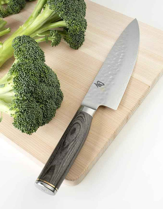 Shun Cutlery Premier Grey Chef's Knife 8”, Thin, Light Kitchen Knife, Ideal for All-Around Food Preparation, Authentic, Handcrafted Japanese Knife, Professional Chef Knife