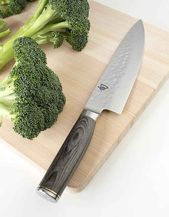 Shun Cutlery Premier Grey Chef's Knife 8”, Thin, Light Kitchen Knife, Ideal for All-Around Food Preparation, Authentic, Handcrafted Japanese Knife, Professional Chef Knife