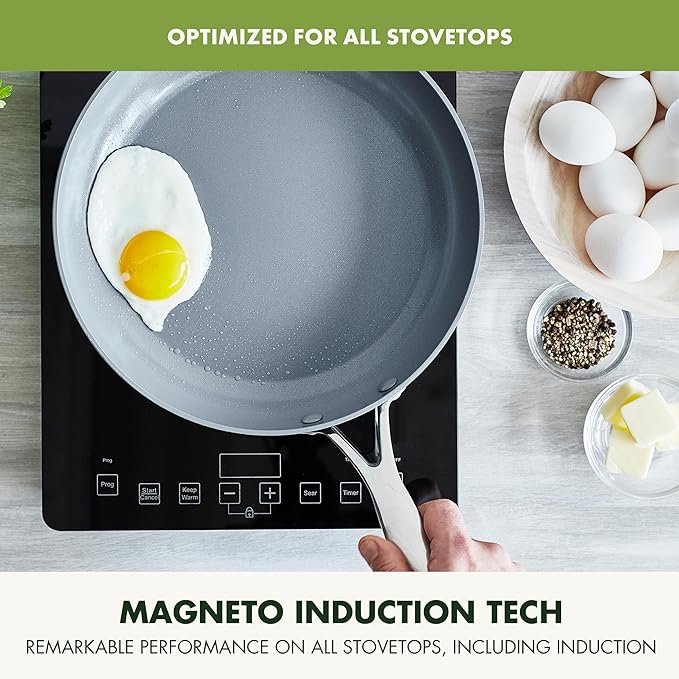 GreenPan Valencia Pro Ceramic Nonstick 10” & 12” Frying Pan Skillet Set, Hard Anodized PFAS-Free Cookware, Induction Ready, All Cooktops, Eggs & Omelets, Dishwasher & Oven Safe to 600F, Gray