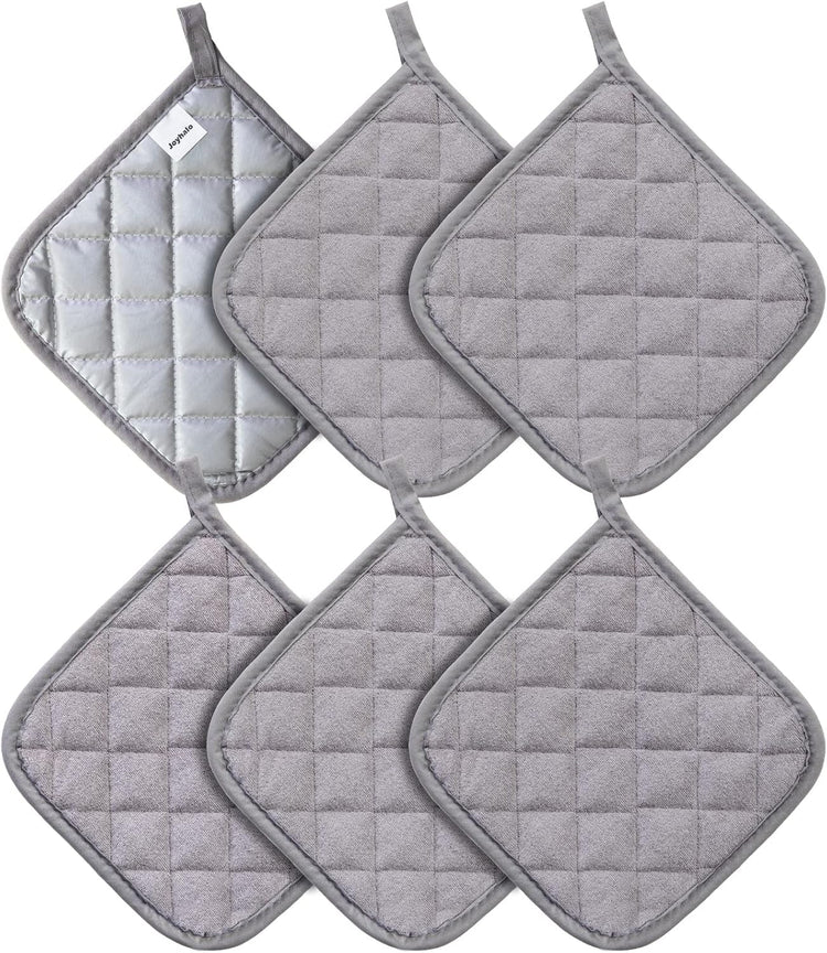 Joyhalo 6 Pack Pot Holders for Kitchen,Cotton Oven Holder with Great Heat Resistance,Non Slip Hot Pads for Kitchen Clearance,Grey