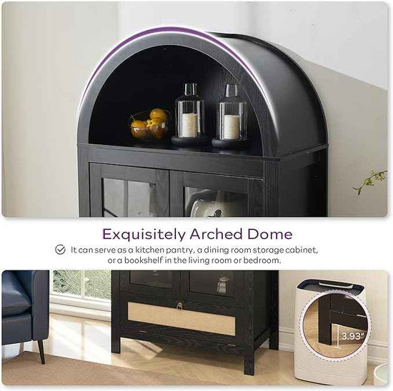 TYBOATLE 71" Tall Arched Pantry Cabinet with Innovative Drawer, Kitchen Cabinet with Anti-Tipping Device and Glass Door, Versatile Cupboard for Kitchen, Dining, Black