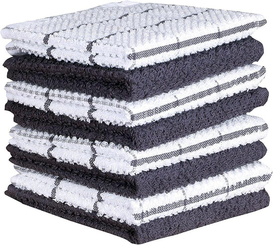 AMOUR INFINI Cotton Kitchen Dish Cloths Set of 8 – Highly Absorbent, Super Soft Premium Terry Cleaning Cloth (12"x12" Inch) Premium Dishcloths for Washing Dishes (Dark Grey) - Nestoria