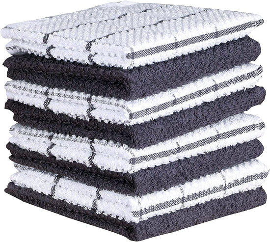 AMOUR INFINI Cotton Kitchen Dish Cloths Set of 8 – Highly Absorbent, Super Soft Premium Terry Cleaning Cloth (12"x12" Inch) Premium Dishcloths for Washing Dishes (Dark Grey) - Nestoria