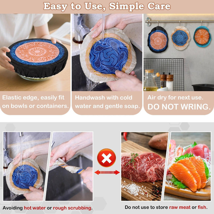 5Pcs Reusable Beeswax Elastic Bowl Covers for Bread Proofing and Food Cover (5 Count)
