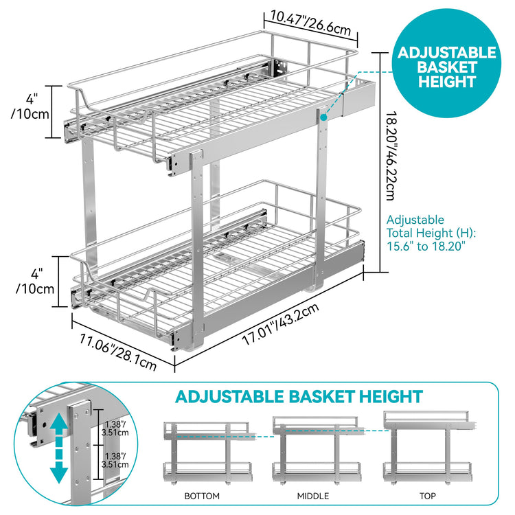 2 Tier Pull Out Cabinet Organizer 11" W X 22" D