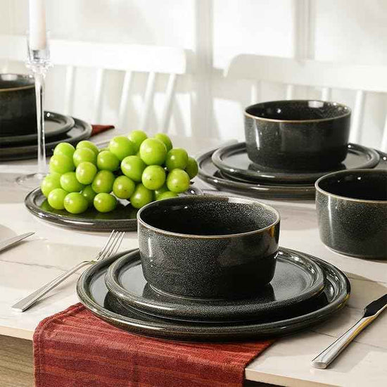Stone Lain Eden 24-Piece Dinnerware Set Stoneware, Plates and Bowls Set, Dishwasher and Microwave Safe Dish, Dish Set for 8, Charcoal Grey