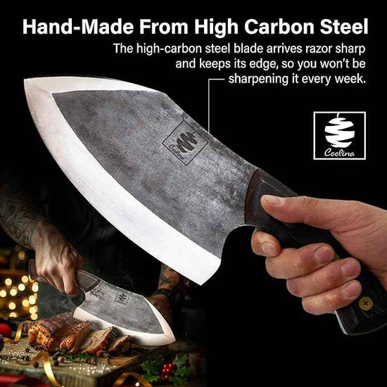 COOLINA Lixy Cleaver Chef Knife, 8.7-in Hand-forged High Manganese Clad Steel, Full Tang Butcher Knife, Razor Sharp Kitchen Knife for Camping, Outdoor Cooking, Slicing, Cutting Meat