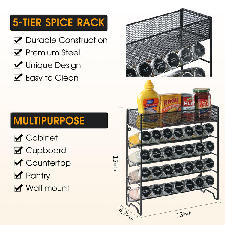 Spice Rack Organizer with 28 Spice Jars