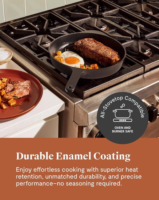 Caraway Cast Iron Skillet - 10.5” Enameled Cast Iron Pan With 3 Layer Enamel Coating - No Seasoning Required - Compatible With All Stovetops - Free From Forever Chemicals - Midnight Blue - Nestoria