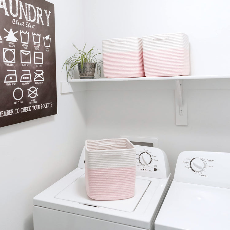 Storage Cubes 11 Inch Cotton Rope Woven Baskets for Organizing (3 Count)