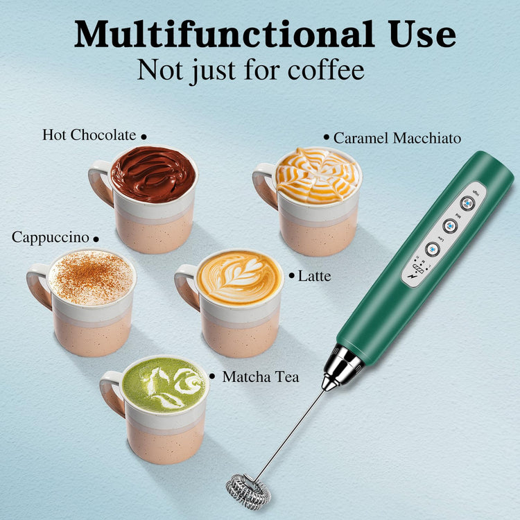 Milk Frother Wand Rechargeable Handheld Whisk Coffee 3 Speed Adjustable
