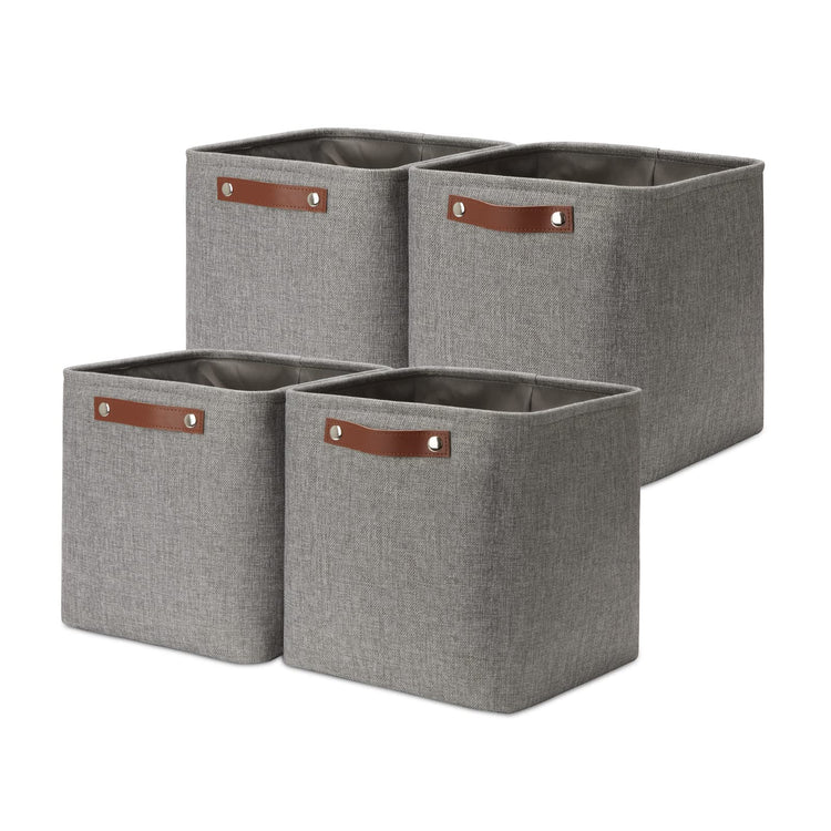 11 inch Cube Stroage Bins 4 Pack Small Grey Square Storage Baskets Cube Organizer (4 Count)