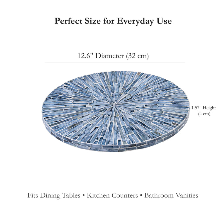 12.6” Handcrafted Mother of Pearl Blue Starburst Lazy Susan