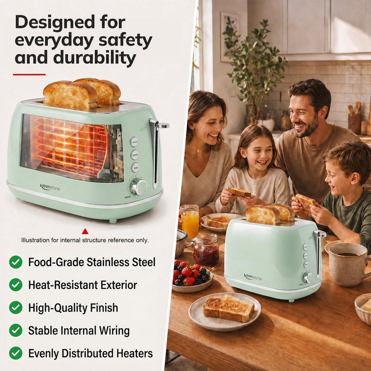 2 Slice Stainless Steel Toaster Retro with 6 Bread Shade Settings