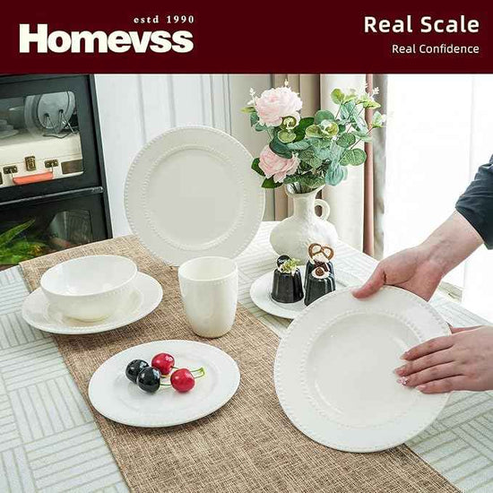 HomeVss, New Bone China Dinnerware Set, Embossed Pearl Design, 16pc Set