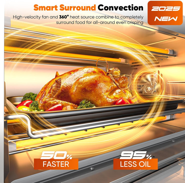 Nuwave Bravo Pro Convection Air Fryer Toaster Oven Combo, 2025 New and Improved, 10-in-1, 50°-450°F Temp Controls, Quick & Even Crisp Technology, 21Qt Capacity, Black, PFAS Free