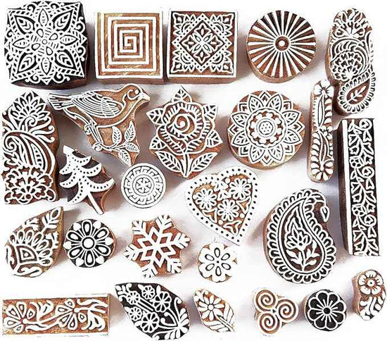 Royal Kraft Assorted Wooden Block Printing Stamps (Set of 25) Bulk01_25A