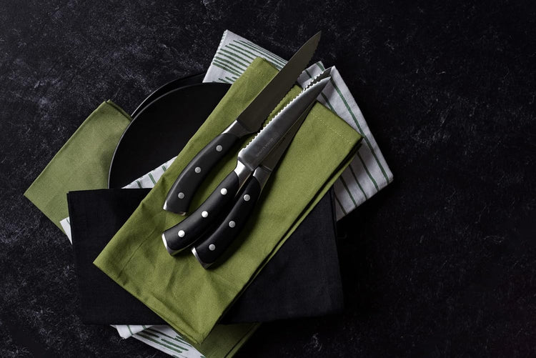 8-Piece Serrated Kitchen Steak Knife Set – Forged High Carbon Stainless Steel, Ultra Sharp, Ergonomic Black Handles, Durable Dinner Knives, Black Handle