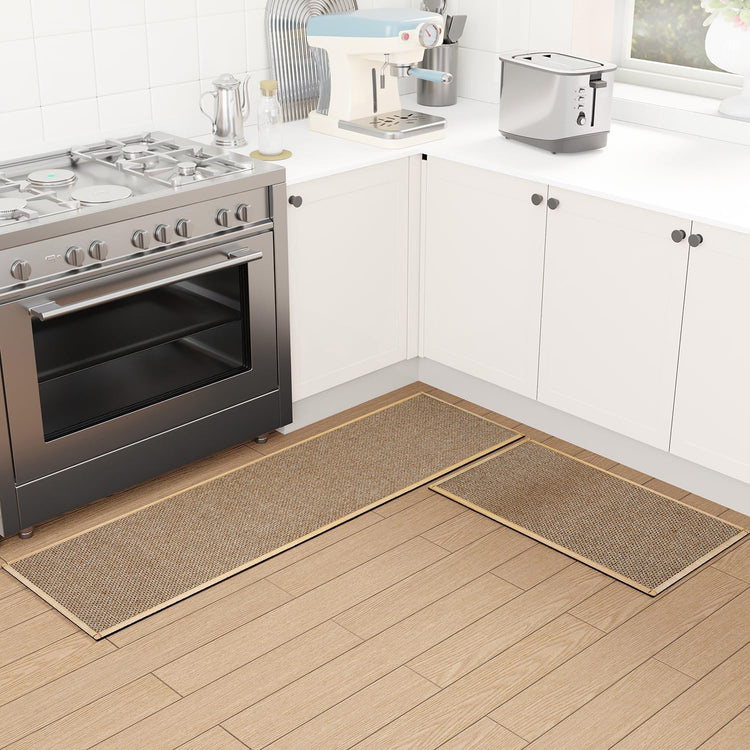Kitchen Mat Set of 2 PCS, Cushioned Non Slip Rugs for Kitchen Floor, Absorbent Runner Comfort Standing Mats Washable for Kitchen, Office, Home (Brown, 17.3"x30"+17.3"x60")