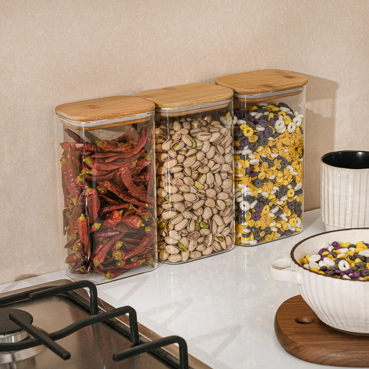 56oz Rectangle Airtight Glass Storage Containers with Bamboo Lids (3 Count)