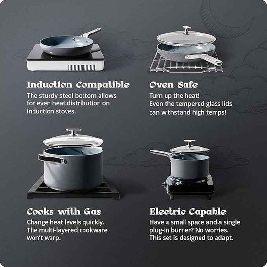 Premium Non-Toxic Ceramic Cookware Set – Triple-Layer Nonstick 12 Piece Pots and Pans with Lids, PFAS-Free, Oven Safe for Healthy Meals, Space-Saving Design, Midnight Gray Color | Greater Goods