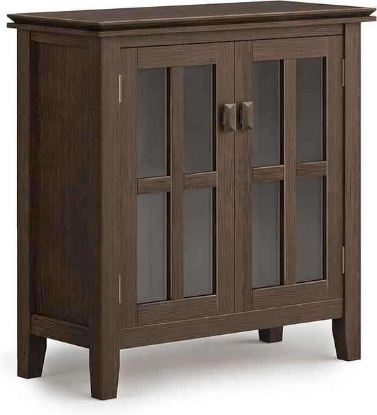 SIMPLIHOME Artisan SOLID WOOD 30 Inch Wide Contemporary Low Storage Cabinet in Farmhouse Brown, For the Living Room, Entryway and Family Room