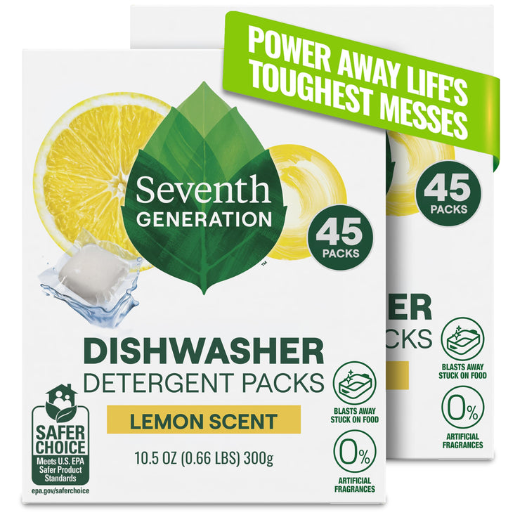 Dishwasher Detergent Packs Lemon scent 2 Pack for sparkling dishes Dishwasher tabs 45 count (90 Count)