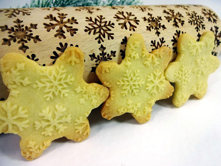 SNOWFLAKES Embossing Rolling Pin Laser Engraved Dough Roller for Christmas Gingerbread