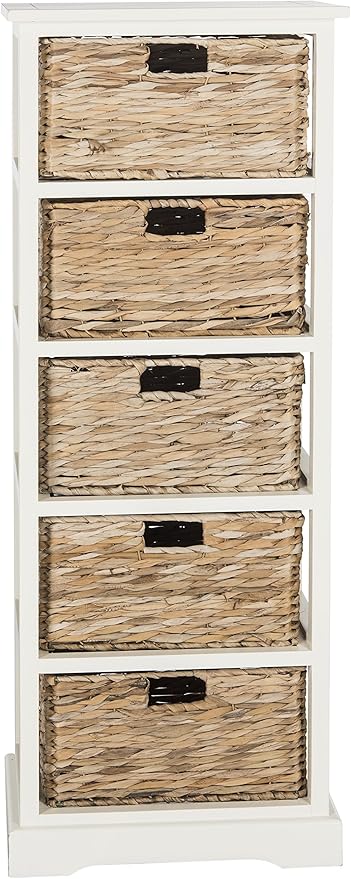 SAFAVIEH Home Collection Vedette Distressed White 5-Drawer Wicker Basket Storage Tower (Fully Assembled)