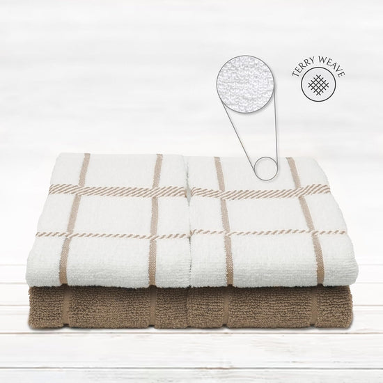 100% Cotton Terry Dish Towels, 4 pack16 x26 Inches, Super Soft and Absorbent Kitchen Towels, Perfect for Kitchen Cleaning and Dish Washing | Tan - Nestoria