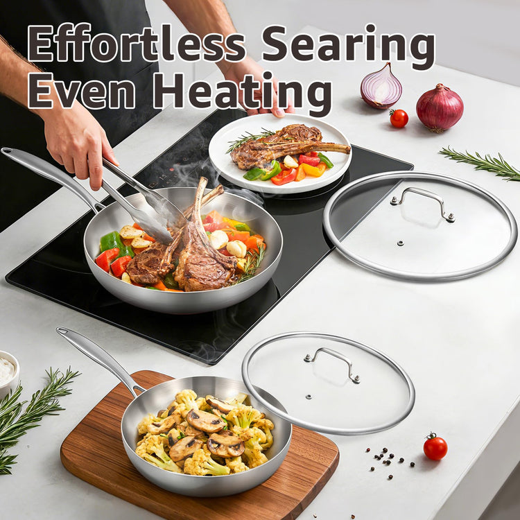 8.5 12 Stainless Steel Pans Set with Lids